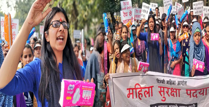 महिला सुरक्षा यात्रा: 9वें दिन सैनिटरी पैड लेकर महिलाओं ने लगाए नारे