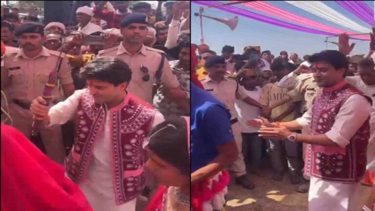 केंद्रीय मंत्री ने बजाया ढोल, आदिवासियों के साथ जमकर नाचे सिंधिया