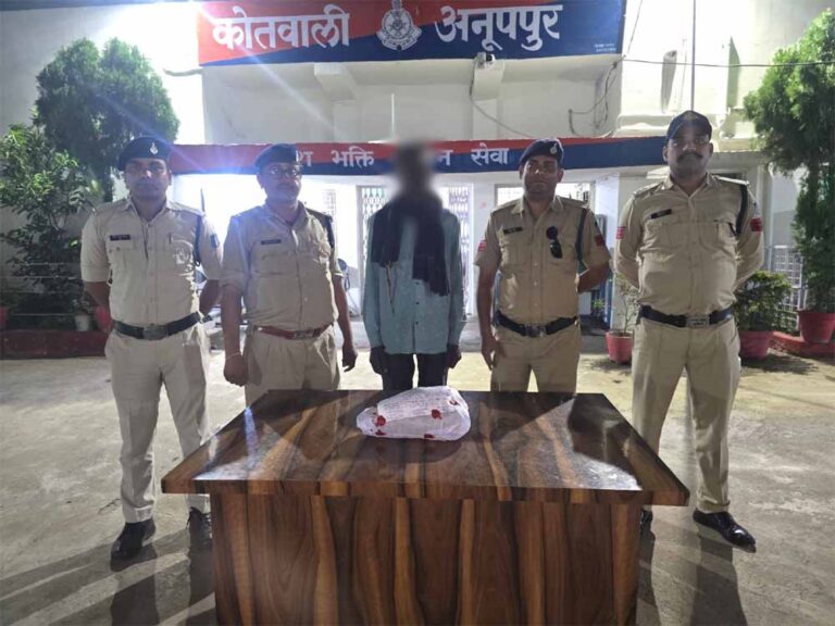 मादक पदार्थ गांजा के अवैध कारोबार के विरूद्ध कोतवाली अनूपपुर पुलिस द्वारा कार्यवाहीः गांजा सहित आरोपी गिरफ्तार