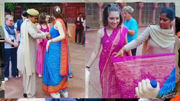 यूपी की महिला सिपाही बनी ‘साड़ी गुरु’, विदेशी मेहमानों को सिखाया भारतीय परिधान पहनना