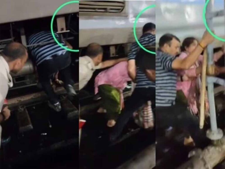 चलती ट्रेन से गिरी महिला, प्लेटफॉर्म और सीढ़ियों के बीच फंसीं, RPF ने बचाई जान