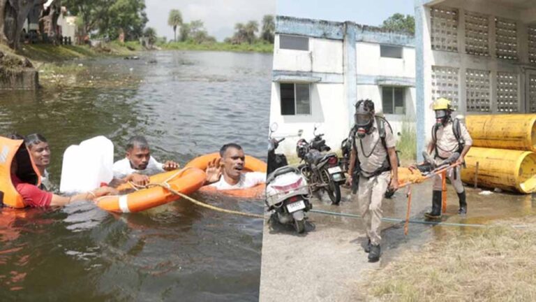 बाढ़ और गैस रिसाव से राहत: मॉकड्रिल में बचाव कार्यों का अभ्यास