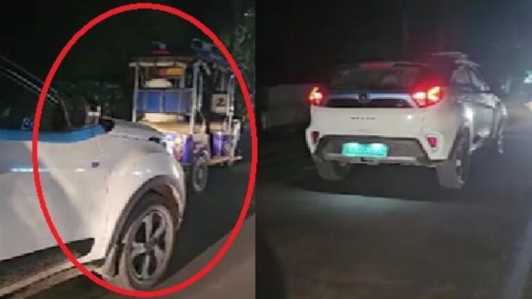 अलवर में बीच सड़क बंद हुई 15 लाख की EV कार, ई-रिक्शे ने खींचकर पहुंचाया घर — VIDEO वायरल