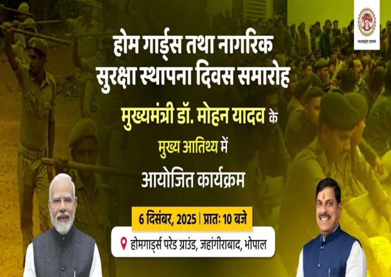 मध्यप्रदेश में 6 दिसंबर को होमगार्ड एवं नागरिक सुरक्षा स्थापना दिवस का आयोजन