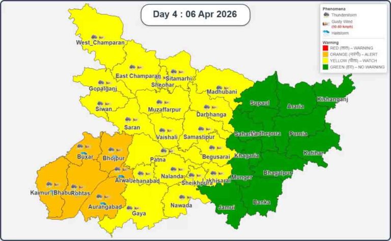 बिहार में 6 अप्रैल से मौसम लेगा यू-टर्न, आंधी-बारिश और ठनका गिरने का ऑरेंज अलर्ट जारी