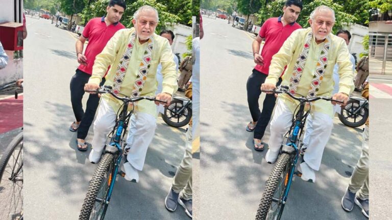 सीएम योगी की प्रेरणा से ईंधन बचत अभियान को मिली नई रफ्तार, साइकिल से विधानसभा पहुंचे वित्त मंत्री
