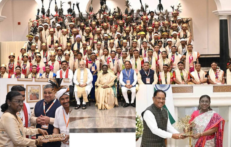 राष्ट्रपति द्रौपदी से बस्तर पंडुम-2026 विजेताओं, परगना मांझी और पद्म पुरस्कार विजेताओं की मुलाकात