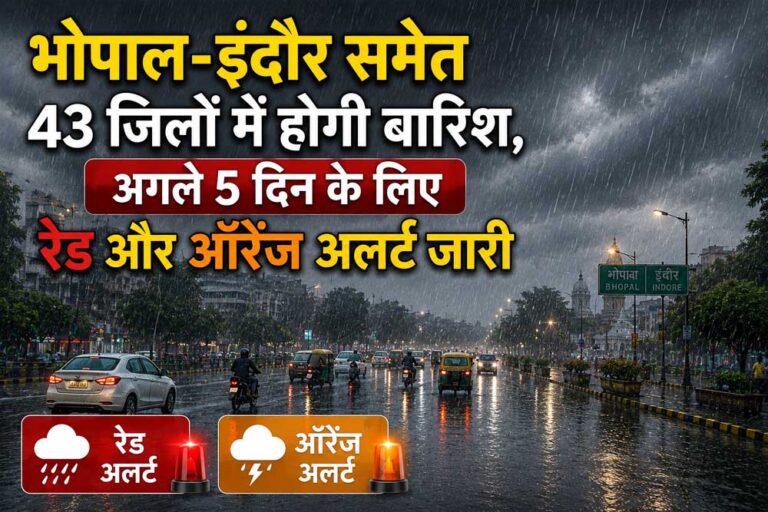 भोपाल-इंदौर समेत 43 जिलों में मूसलाधार बारिश का अलर्ट, अगले 5 दिन रेड और ऑरेंज चेतावनी जारी