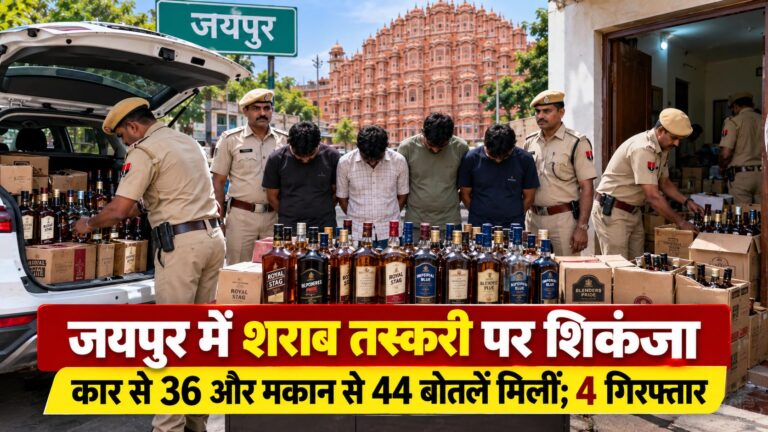 जयपुर में शराब तस्करी पर शिकंजा, कार से 36 और मकान से 44 बोतलें मिलीं; 4 गिरफ्तार