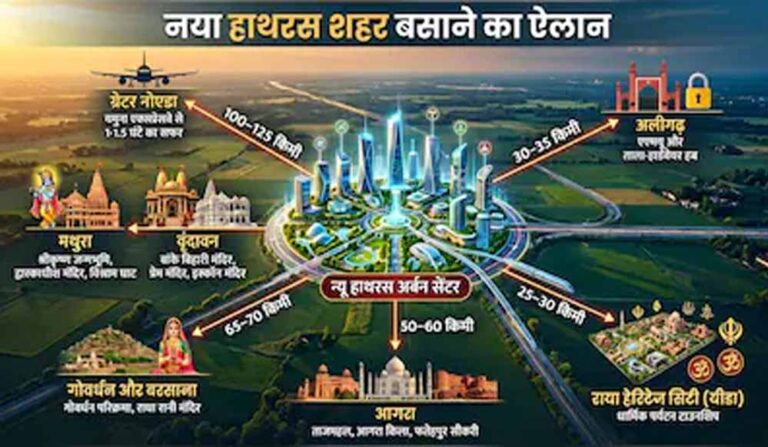 New Hathras City: 10 हजार एकड़ में बसेगा नया शहर, आगरा-अलीगढ़ से मथुरा तक बदलेगी तस्वीर; जेवर एयरपोर्ट भी करीब