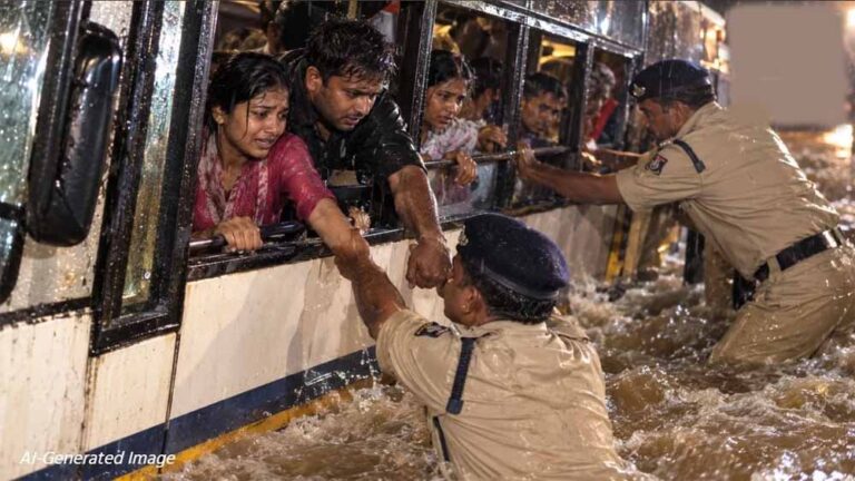 CG में ओवरफ्लो पुल पर फंसी बस, पुलिस ने 70 यात्रियों की बचाई जान