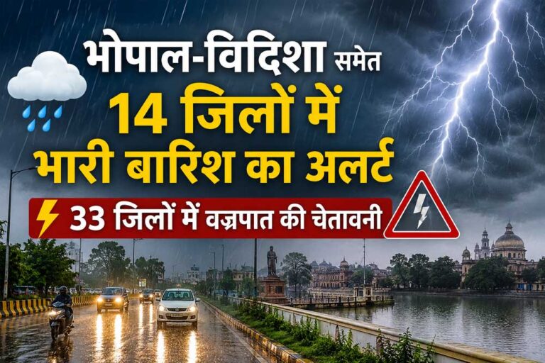 MP में भारी बारिश का अलर्ट, भोपाल-विदिशा समेत 14 जिलों में झमाझम बारिश; 33 जिलों में वज्रपात की चेतावनी
